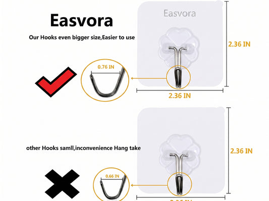 Heavy Duty Transparent PVC Self-Adhesive Wall Hooks – Waterproof & No Drill Multipurpose Hooks , Pack of 10pcs