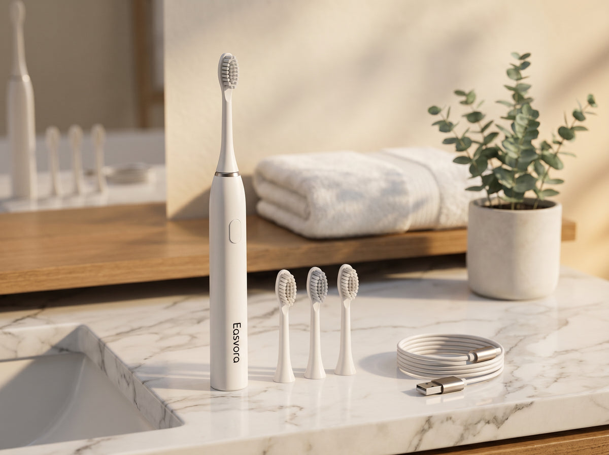 Easvora Sonic Electric Toothbrush- Rechargeable with 3 Extra Replacement Heads